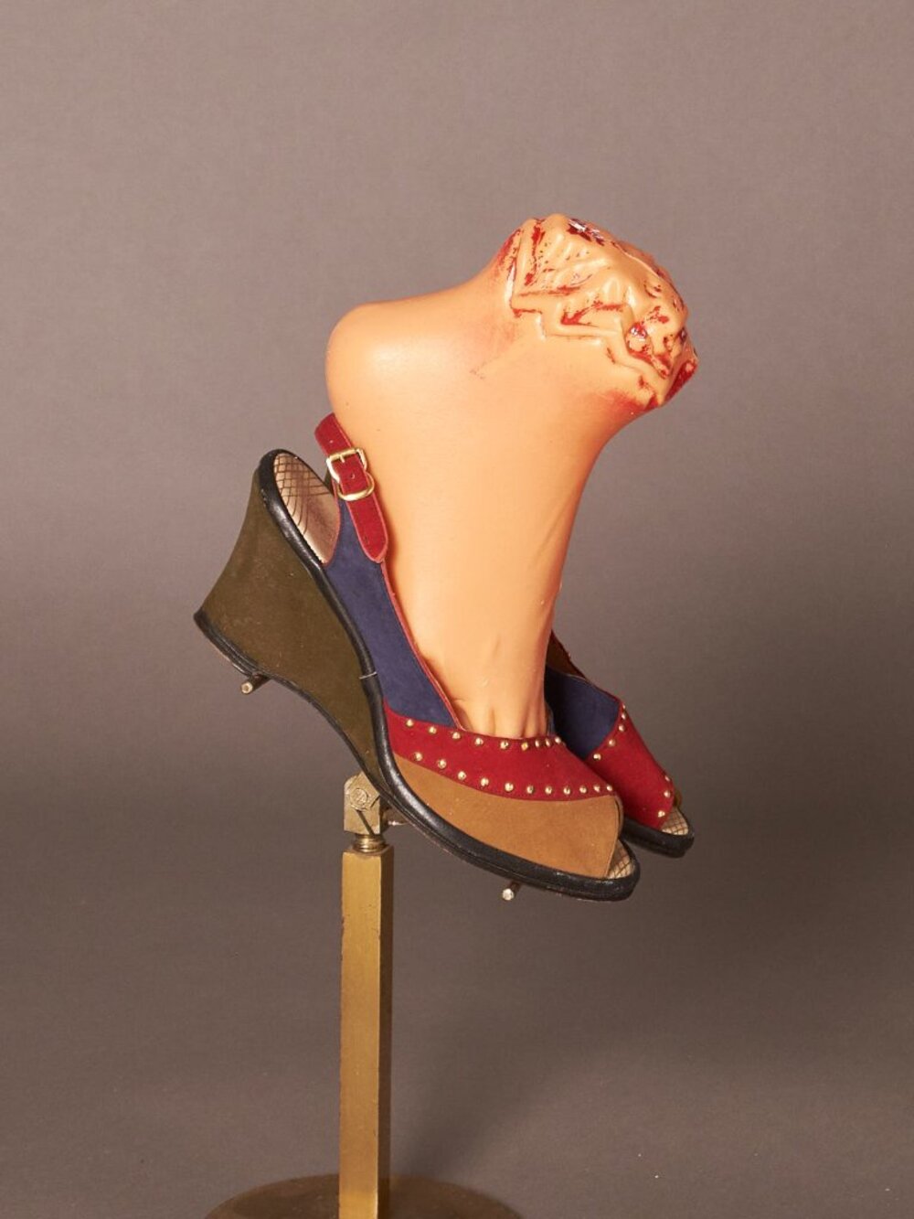 1950s Suede Blue Red Olive and Tan Wedge Heels with Gold Studs